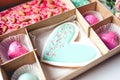 Gift set with hand made sweets in a box on a white table. Royalty Free Stock Photo