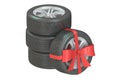 Gift set of wheels wrapped ribbon and bow, 3D rendering