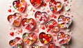 Gift sets of sweet multi colored candy in shape of hearts for Valentine\'s day