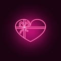 a gift in the shape of a heart icon. Elements of Valentine in neon style icons. Simple icon for websites, web design, mobile app,