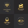 Gift shop gold logo hipster vintage vector set. Part one. Royalty Free Stock Photo