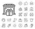 Gift shop line icon. Souvenirs market sign. Salaryman, gender equality and alert bell. Vector