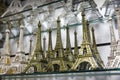 Gift shop in Paris. Small copies of the Eiffel tower