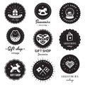 Gift shop and souvenirs logo vintage vector set. Hipster and retro style. Royalty Free Stock Photo