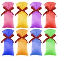Gift silk pouch with bow - colorful Royalty Free Stock Photo
