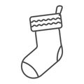 Gift socks line and solid icon. Christmas holiday stocking for presents outline style pictogram on white background Royalty Free Stock Photo