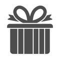 Gift solid icon, shopping concept, Present box with bow sign on white background, Giftbox icon in glyph style for mobile