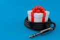 Gift with stereo plug Royalty Free Stock Photo