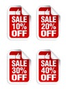 Red sale stickers set. Best choice. Sale 10%, 20%, 30%, 40% off