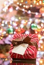 Gift strped box with brown bow Royalty Free Stock Photo