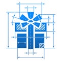 Gift symbol with dimension lines Royalty Free Stock Photo