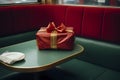 gift on a table in a diner, AI generated Royalty Free Stock Photo