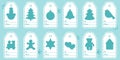 Gift tags with new year and christmas symbols with ribbon. Royalty Free Stock Photo