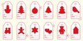 Gift tags with new year and christmas symbols with ribbon. Royalty Free Stock Photo