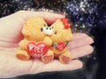 gift teddy bears fiancee bride in hand valentine`s day love