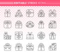 Gift simple black line icons vector set Royalty Free Stock Photo