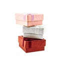 Gift three boxes red gray pink giftbox stack vertical photo Royalty Free Stock Photo