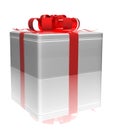 Gift tin box with a red ribbon. 3d render Royalty Free Stock Photo