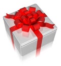 Gift tin box with a red ribbon. 3d render Royalty Free Stock Photo