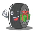 With gift tire character cartoon style
