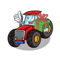 With gift tractor mascot cartoon style