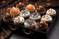 Gift treats box with sweet dessert Halloween vibe cupcakes Royalty Free Stock Photo