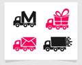 Gift truck letter M and truck truck mail truck fast delivery vector logo design template