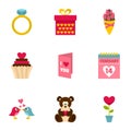 Gift for valentine day icons set,flat style Royalty Free Stock Photo