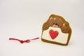 Gift for Valentine`s Day. Original gingerbread, a bear with a heart