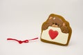 Gift for Valentine`s Day. Original gingerbread, a bear with a heart