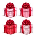 Gift valentine`s vector set. Valentine`s day gifts element with ribbon and wrapper pattern isolated in white background.