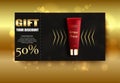 Gift vaucher cosmetics. Discount poster. Package design template. Ads realistic illustration 3d.