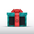 Gift video box with bow and ribbon. Royalty Free Stock Photo