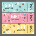 Gift Voucher Card Set Template Monetary Value Coupon. Vector Royalty Free Stock Photo