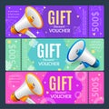 Gift Voucher Card Set Template Monetary Value Coupon. Vector