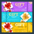 Gift Voucher Card Set Template Monetary Value Coupon. Vector Royalty Free Stock Photo