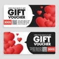 Gift Voucher Coupon discount for Happy Valentine's Day celebration with holiday hearts symbols.