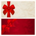 Gift Voucher / coupon template. Red bow (ribbons)