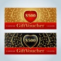 Gift Voucher, Gift certificate, Coupon template. Beige and black color versions. Vector illustration. Royalty Free Stock Photo