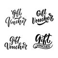 Gift voucher hand drawn calligraphy lettering set. Vector typography label, greeting card or package design elements