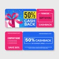 Gift voucher. Money certificate cards, cashback coupon with code. Birthday present vip gifting vouchers, sale ticket Royalty Free Stock Photo