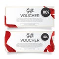 gift voucher with realistic red ribbon vector illustration Royalty Free Stock Photo
