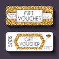 Gift voucher template with gold glitter pattern Royalty Free Stock Photo