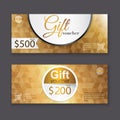 Gift voucher template with gold pattern, certificate. Background Royalty Free Stock Photo