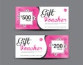 Gift Voucher template layout, business flyer design, jungle leaf background, pink coupon, ticket, Discount card, banner vector Royalty Free Stock Photo
