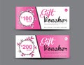 Gift Voucher template layout, business flyer design, jungle leaf background, pink coupon, ticket, Discount card, banner vector Royalty Free Stock Photo