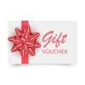 Gift Voucher template with red bow, ribbons. Design usable for gift coupon, voucher, invitation, certificate, etc Royalty Free Stock Photo