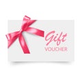Gift Voucher template with red bow, ribbons. Design usable for gift coupon, voucher, invitation, certificate, etc Royalty Free Stock Photo
