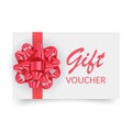 Gift Voucher template with red bow, ribbons. Design usable for gift coupon, voucher, invitation, certificate, etc Royalty Free Stock Photo