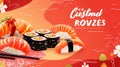 This is a gift voucher template with sushi illustration. This is a modern coupon for a Japanese restaurant with a comic Royalty Free Stock Photo